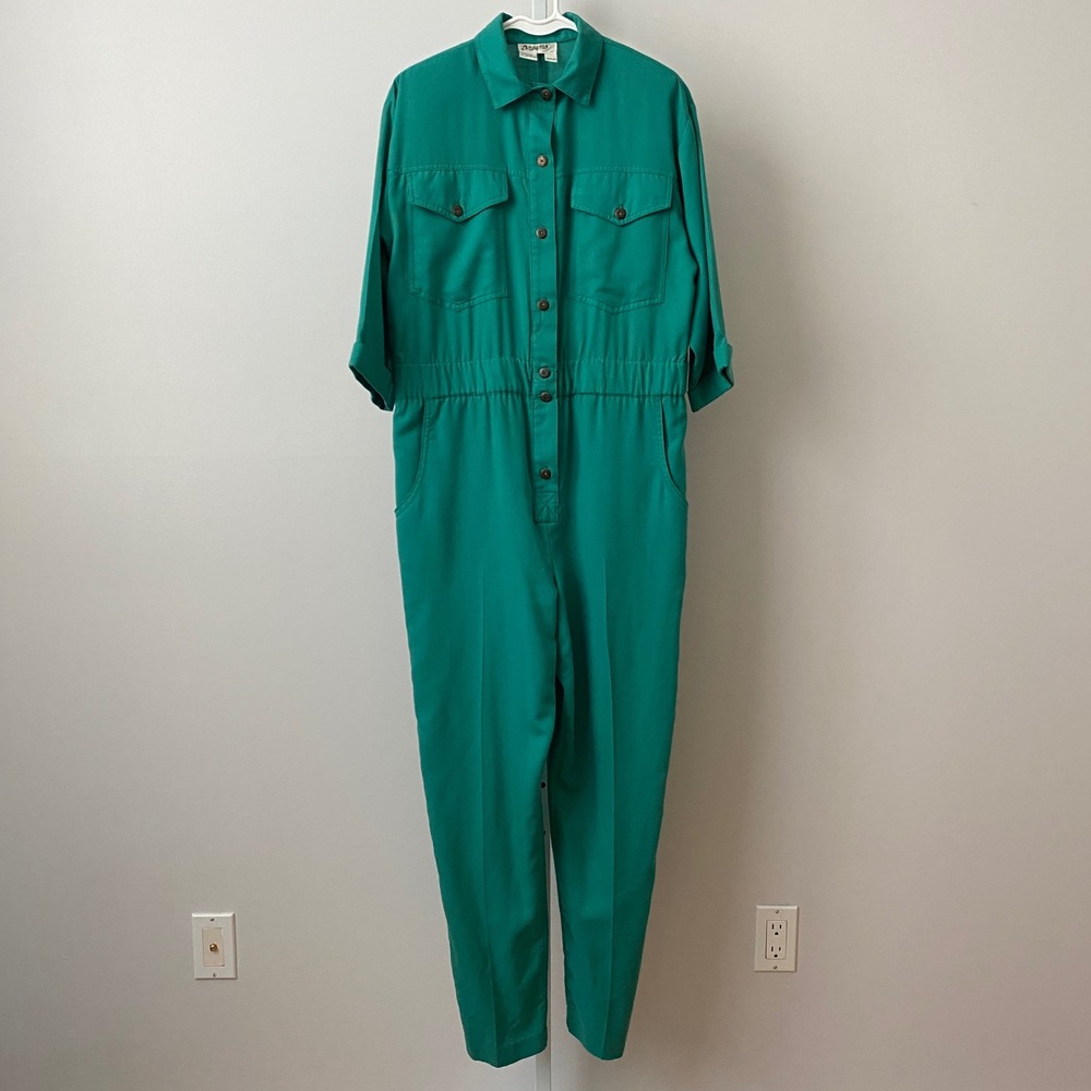 Dreams Rayon Utility Boiler Suit Retro Relaxed Academia Jumpsuit Medium Green